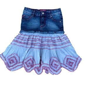 Crest Jeans Kids Girls The Collection Girls Ruffle Denim Zigzag Hem Midi Skirt 8